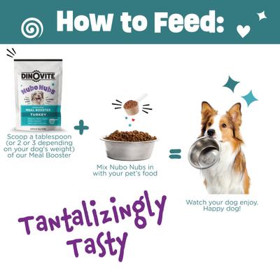 Show full view: Dinovite NubONubs Meal Booster Topper Turkey Flavored Gluten & Grain-Free Protein Powder Supplement for Dogs, 5.3-oz bag slide 5 of 8