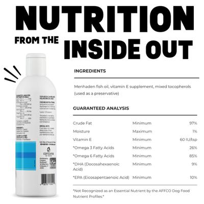 Show full view: Dinovite SuprOmega Fish Oil Vitamin E & Omega 3 Meal Topper Skin & Coat Health Liquid Supplement for Dogs & Cats, 8-fl oz bottle slide 6 of 9