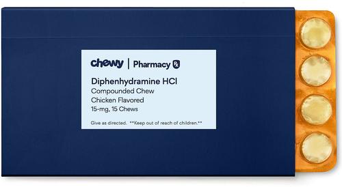 Show full view: Diphenhydramine HCl Compounded Chicken Chew, 15 mg, 15 chews for Veterinary use slide 2 of 9