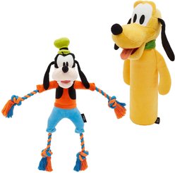 Disney Goofy Plush with Rope Squeaky Toy + Pluto Bottle Plush Squeaky Dog Toy