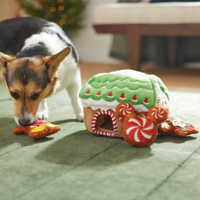 Show full view: Disney Christmas Holiday Mickey & Minnie Mouse Gingerbread House Hide & Seek Puzzle Plush Squeaky Dog Toy, Small/Medium slide 5 of 7