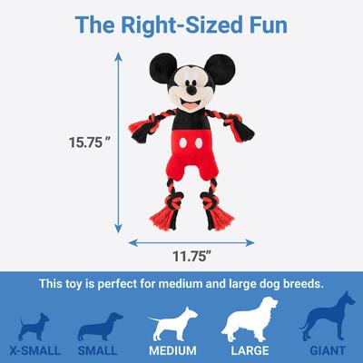 Show full view: Disney Mickey Mouse Plush with Rope Squeaky Dog Toy slide 2 of 5