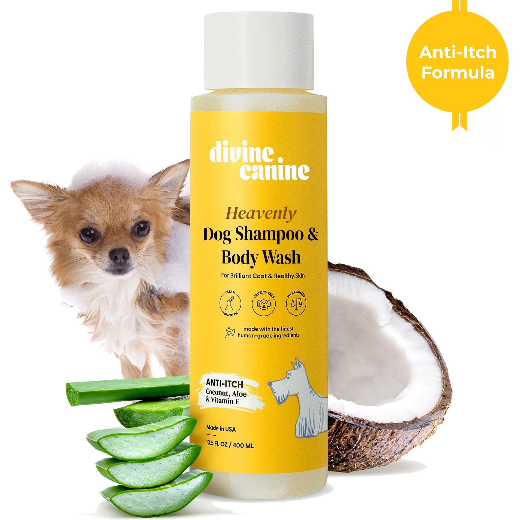Divine Canine Anti-Itch Heavenly Coconut, Aloe & Vitamin E Dog Shampoo, 13.5-fl oz bottle