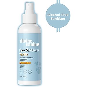 Divine Canine Coconut-Moisturizing Paw Sanitizer Spritz, Anti-Bacterial & Anti-Fungal Alchohol-Free Dog Paw Cleaner, 5.1-fl oz spray