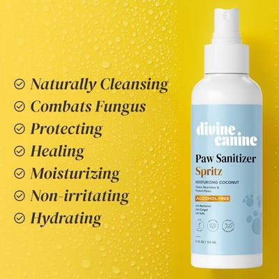 Show full view: Divine Canine Coconut-Moisturizing Paw Sanitizer Spritz, Anti-Bacterial & Anti-Fungal Alchohol-Free Dog Paw Cleaner, 5.1-fl oz spray slide 4 of 10