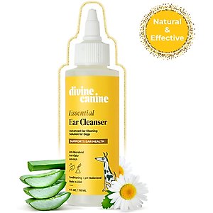 Divine Canine Essential Ear Cleanser, Anti-Microbial & Anti-Odor Solution Dog Ear Cleaner, 4-fl oz bottle