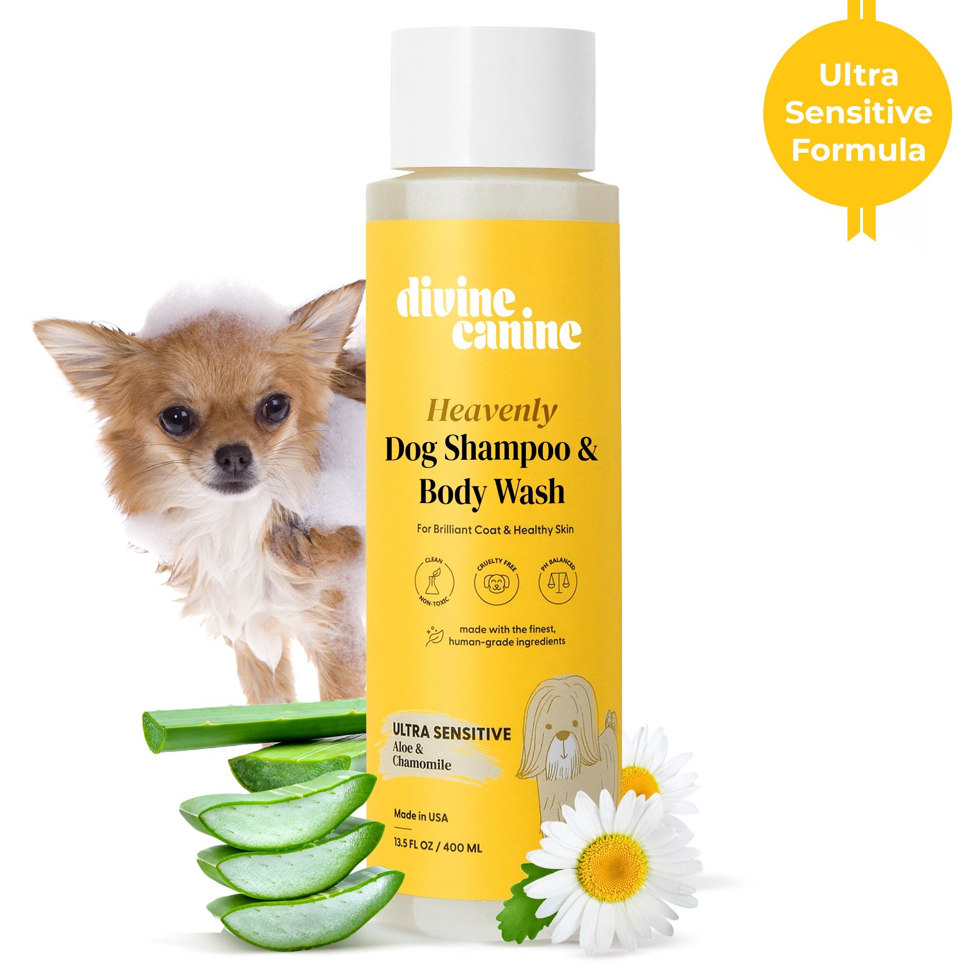 Divine Canine Ultra Sensitive Heavenly Aloe & Chamomile Dog Shampoo, 13.5-fl Oz Bottle