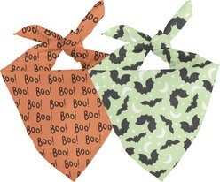 Dog Bandana Co. Boo & Bat Tie On Reversible Dog Bandana, Green, Small