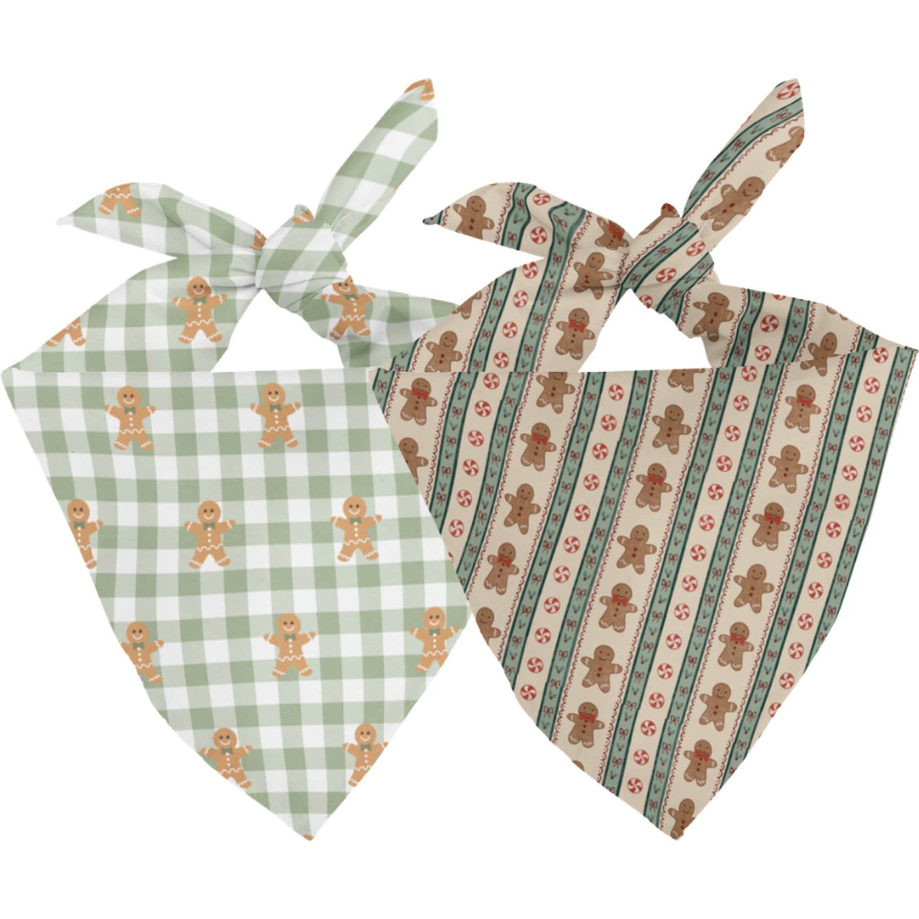 Dog Bandana Co. Gingerbread Tie On Reversible Dog Bandana, Green, Small