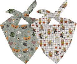 Dog Bandana Co. Goblins & Ghouls Tie On Reversible Dog Bandana, Grey, Small