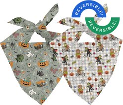 Dog Bandana Co. Goblins & Ghouls Tie On Reversible Dog Bandana, Grey, Small slide 2 of 4