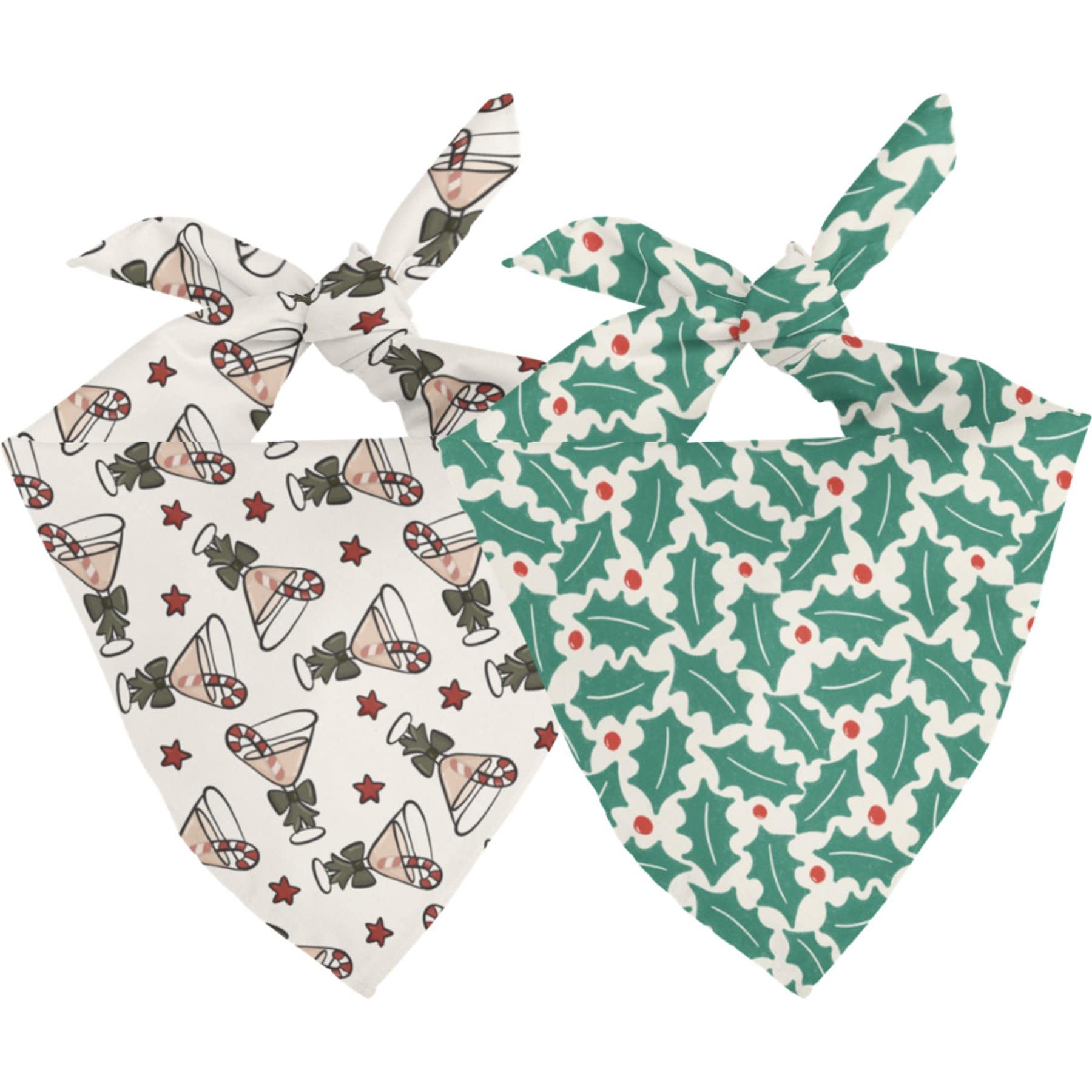 Dog Bandana Co. Holly Martini Tie On Reversible Dog Bandana, White, Medium