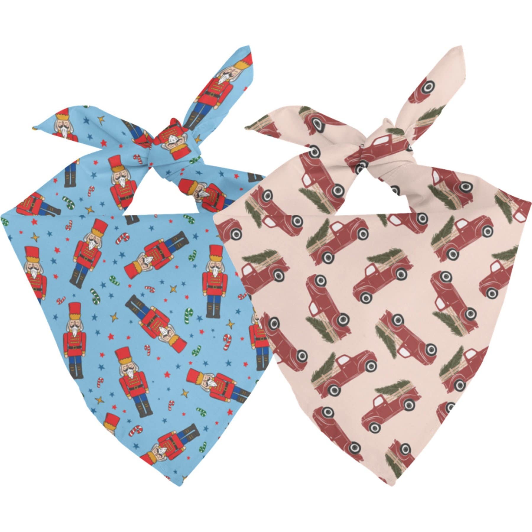 Dog Bandana Co. Nutcracker & Red Truck Tie On Reversible Dog Bandana, Red, Large
