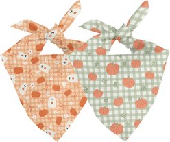 Dog Bandana Co. Plaid Ghost & Pumpkins Tie On Reversible Dog Bandana, Orange, Small