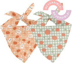 Dog Bandana Co. Plaid Ghost & Pumpkins Tie On Reversible Dog Bandana, Orange, Small slide 2 of 5