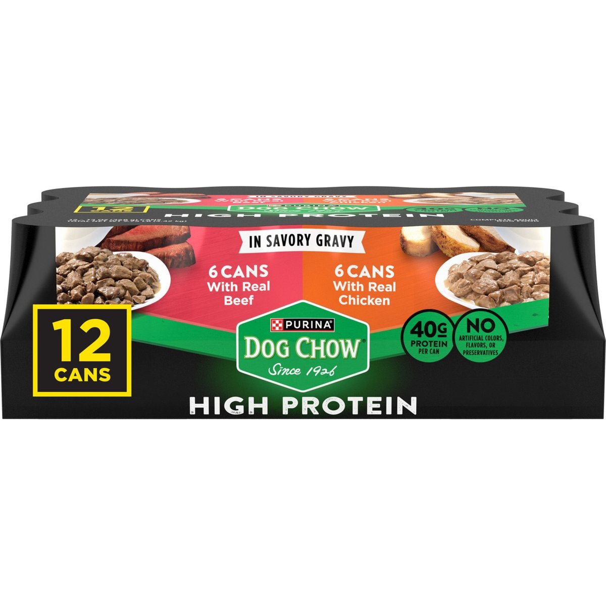 Dog Chow High Protein Variety Pack Chicken & Beef in Savory Gravy Canned Dog Food, 13-oz can, case of 12