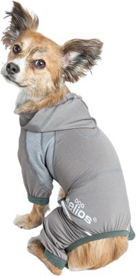 Show full view: Dog Helios Namastail Lightweight 4-Way Stretch Performance Yoga Dog & Cat Hoodie Tracksuit, Grey, X-Large slide 3 of 7