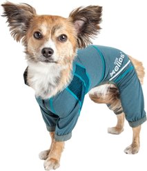 Dog Helios Namastail Lightweight 4-Way Stretch Performance Yoga Dog & Cat Hoodie Tracksuit, Teal/Blue, Medium