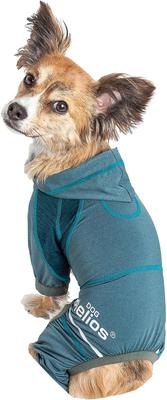 Show full view: Dog Helios Namastail Lightweight 4-Way Stretch Performance Yoga Dog & Cat Hoodie Tracksuit, Teal/Blue, Medium slide 3 of 7