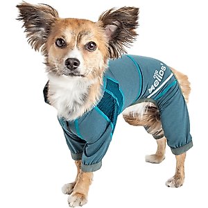 Dog Helios Namastail Lightweight 4-Way Stretch Performance Yoga Dog & Cat Hoodie Tracksuit, Teal/Blue, Small