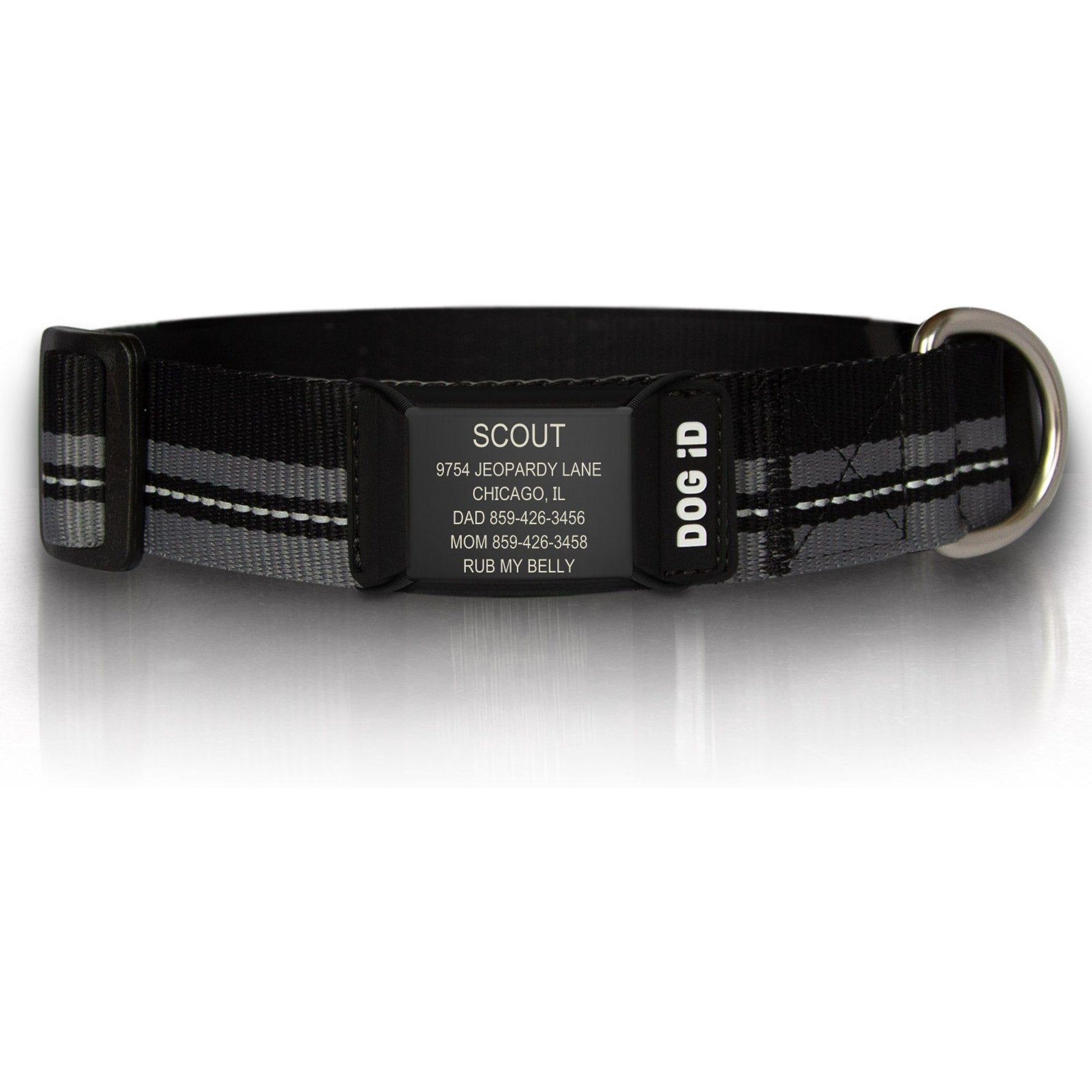 DOG iD The Rock Solid Personalized ID Tag Dog Collar, Graphite, Black, X-Large