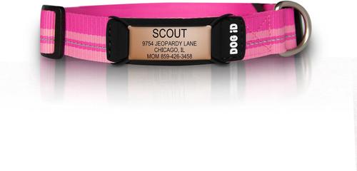 Show full view: DOG iD The Rock Solid Personalized ID Tag Dog Collar, Rose Gold, Pink, Small slide 1 of 8