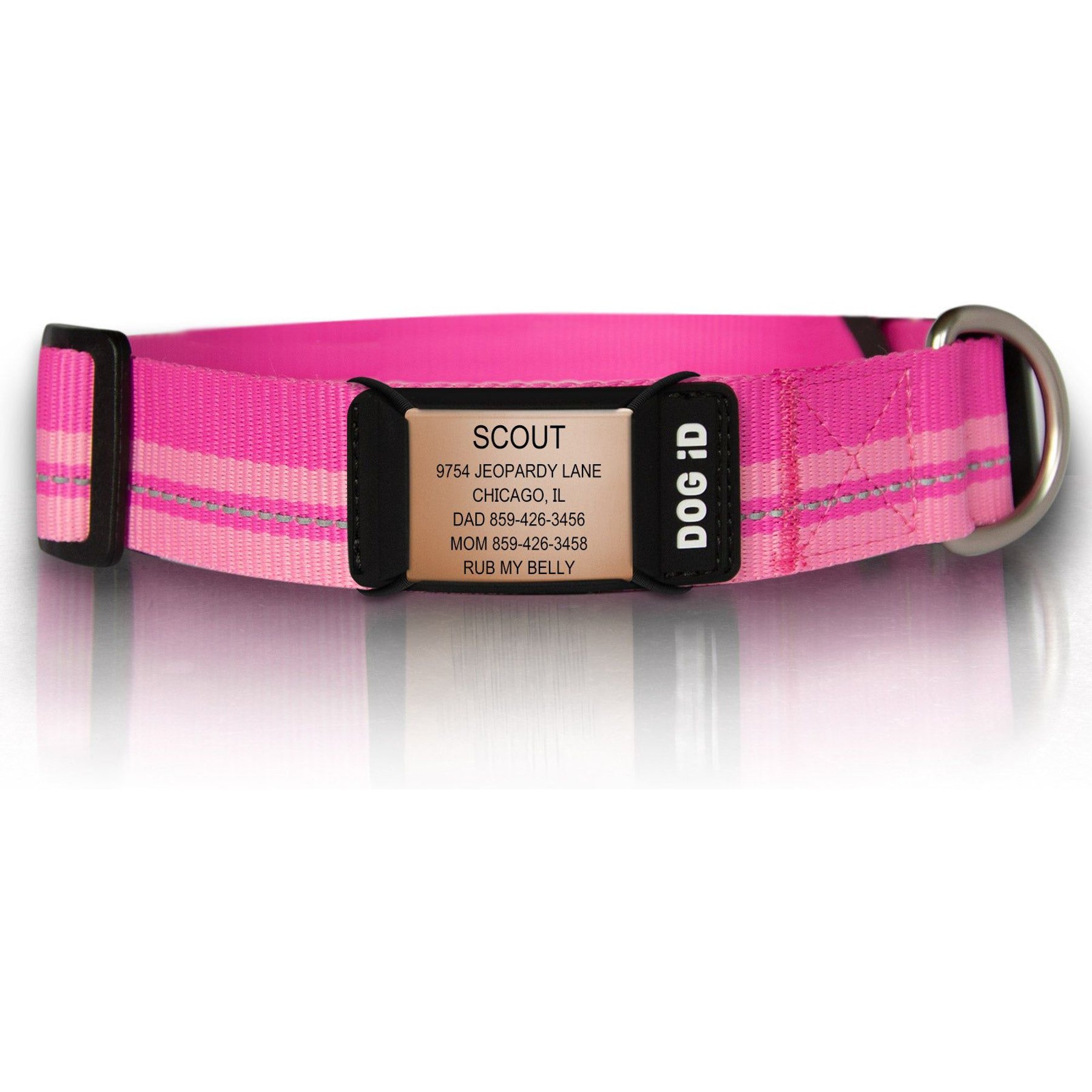 DOG iD The Rock Solid Personalized ID Tag Dog Collar, Rose Gold, Pink, X-Large