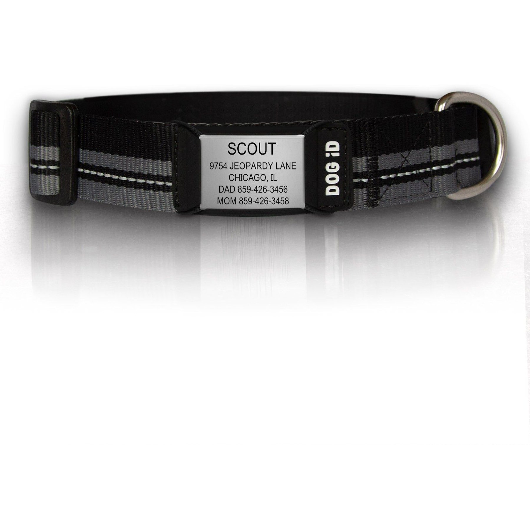 DOG iD The Rock Solid Personalized ID Tag Dog Collar, Slate, Black, Medium/Large