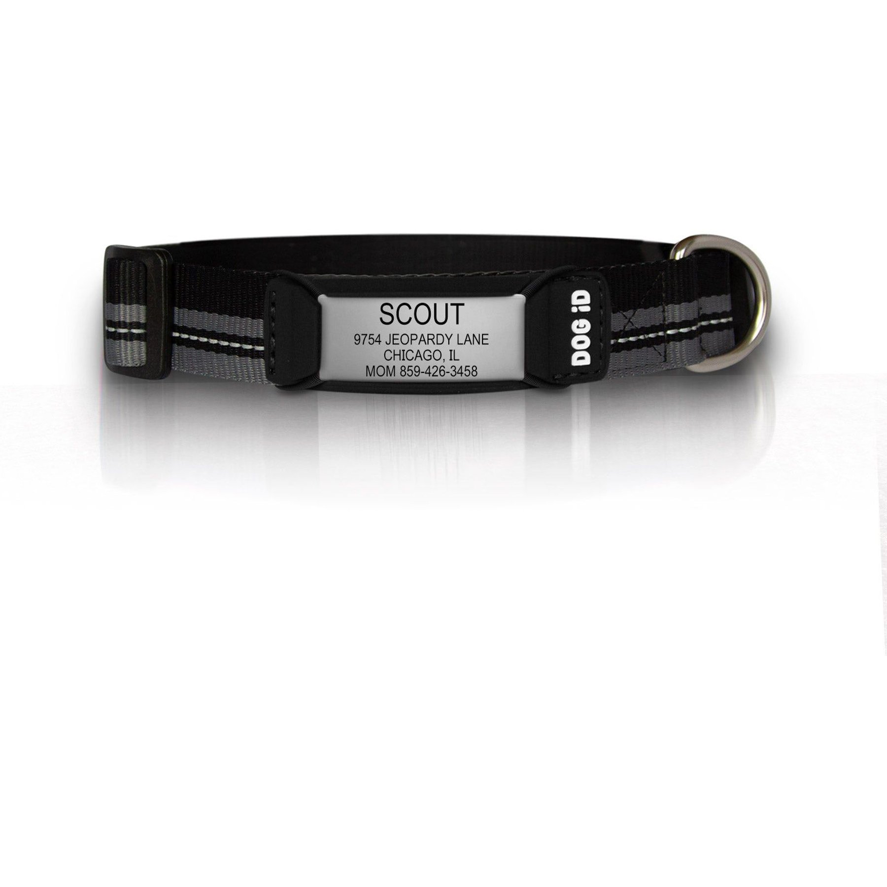 DOG iD The Rock Solid Personalized ID Tag Dog Collar, Slate, Black, Small
