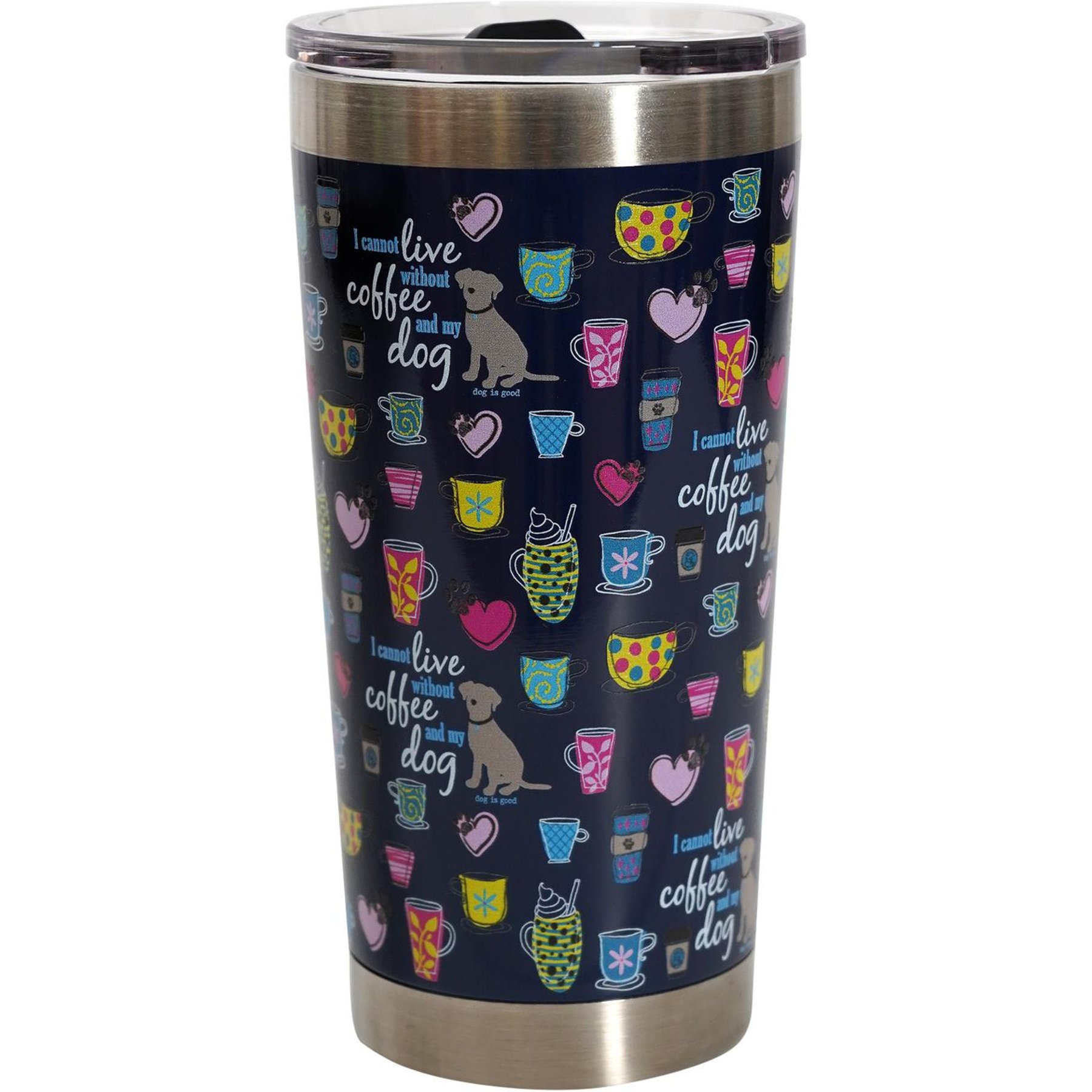 Dog is Good I Cannot Live Without My Coffee & My Dog Vacuum Tumbler, Black, 3.75 x 7.5-in