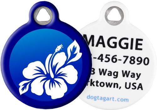 Show full view: Dog Tag Art Blue Hibiscus Personalized Dog & Cat ID Tag, Large slide 1 of 5