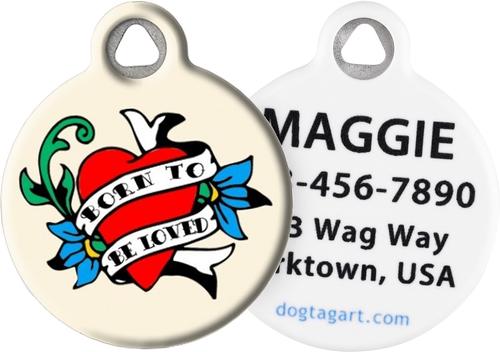 Show full view: Dog Tag Art Born To Be Loved Tattoo Personalized Dog & Cat ID Tag, Large slide 1 of 6