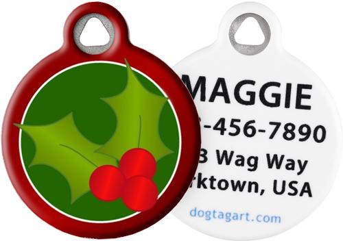 Show full view: Dog Tag Art Christmas Holly Personalized Dog & Cat ID Tag, Large slide 1 of 6