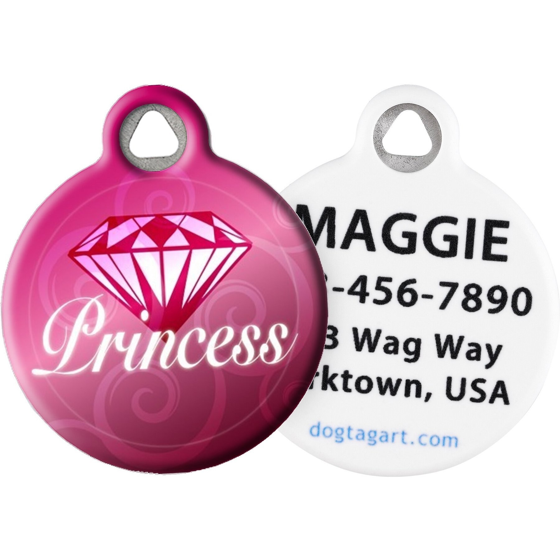 Dog Tag Art Diamond Princess Personalized Dog & Cat ID Tag, Large