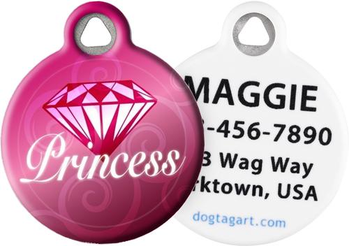 Show full view: Dog Tag Art Diamond Princess Personalized Dog & Cat ID Tag, Small slide 1 of 5