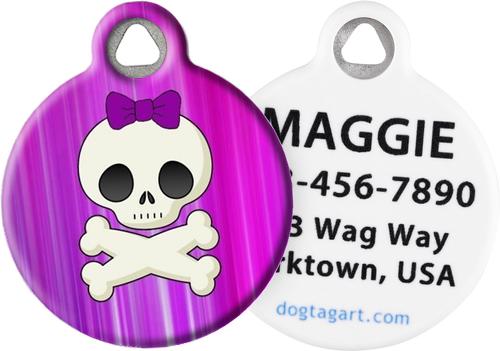 Show full view: Dog Tag Art Girlie Skull Personalized Dog & Cat ID Tag, Large slide 1 of 7