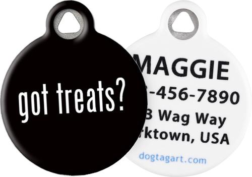 Show full view: Dog Tag Art Got Treats? Personalized Dog & Cat ID Tag, Small slide 1 of 5