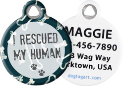 Dog Tag Art I Rescued My Human Personalized Dog & Cat ID Tag, Large