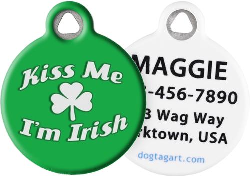 Show full view: Dog Tag Art Kiss Me I'm Irish Personalized Dog & Cat ID Tag, Large slide 1 of 5