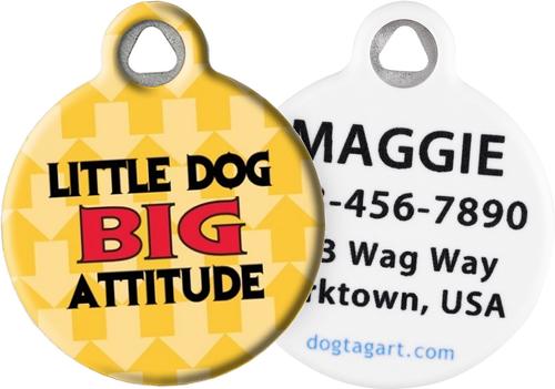 Show full view: Dog Tag Art Little Dog Big Attitude Personalized Dog ID Tag, Small slide 1 of 5
