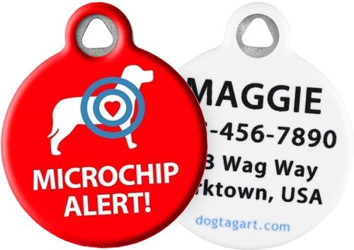 Show full view: Dog Tag Art Microchip Alert Personalized Dog & Cat ID Tag, Large slide 1 of 6
