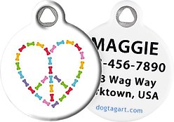 Dog Tag Art Peace & Love Bones Personalized Dog ID Tag, Large