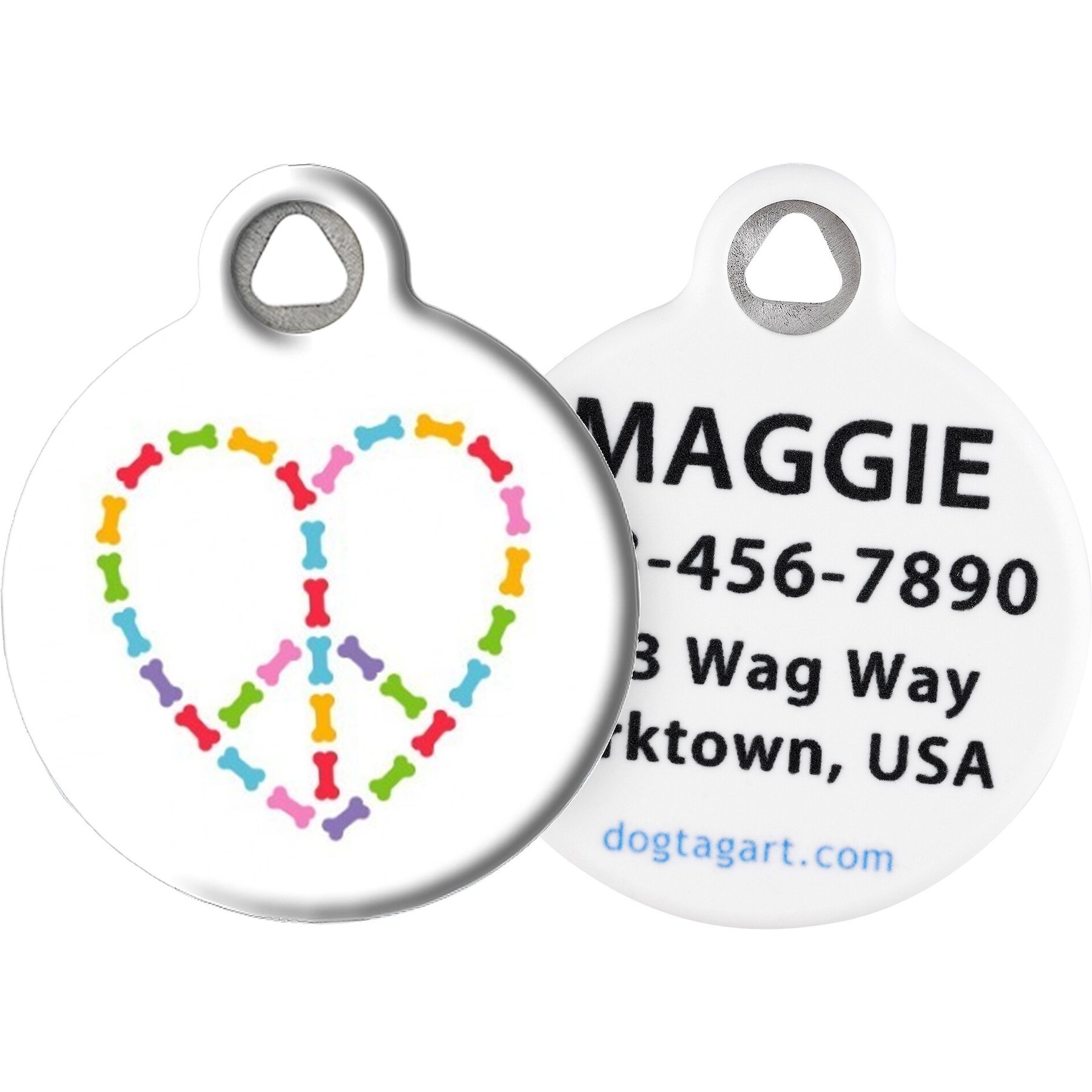 Dog Tag Art Peace & Love Bones Personalized Dog ID Tag, Large