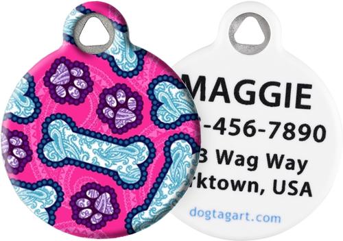 Show full view: Dog Tag Art Pink Paisley Personalized Dog & Cat ID Tag, Small slide 1 of 6