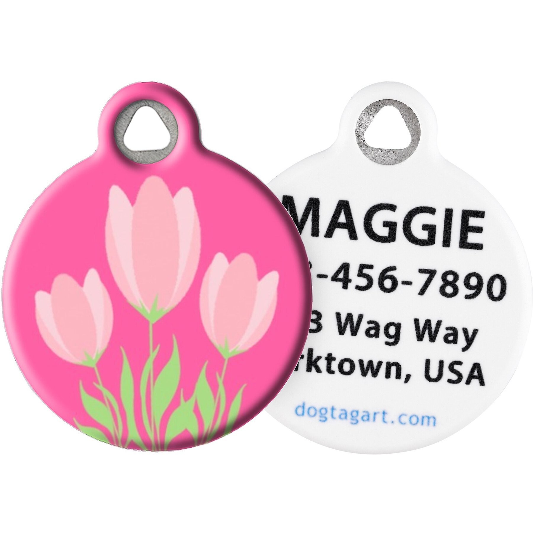 Dog Tag Art Pink Tulips Personalized Dog & Cat ID Tag, Large