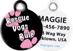 Dog Tag Art Rescue Dogs Rule Pink Personalized Dog ID Tag, Small