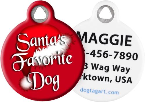 Show full view: Dog Tag Art Christmas Santa's Favorite Personalized Dog & Cat ID Tag, Large slide 1 of 6