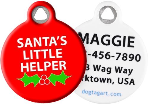 Show full view: Dog Tag Art Christmas Santa's Little Helper Personalized Dog & Cat ID Tag, Small slide 1 of 5