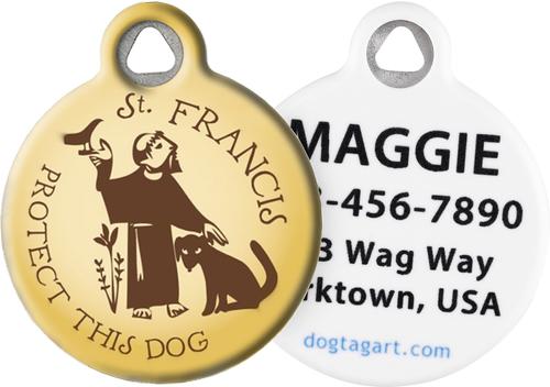 Show full view: Dog Tag Art St. Francis Protect This Dog Personalized Dog ID Tag, Small slide 1 of 6