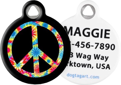 Show full view: Dog Tag Art Tie Dye Peace Symbol Personalized Dog & Cat ID Tag, Small slide 1 of 5